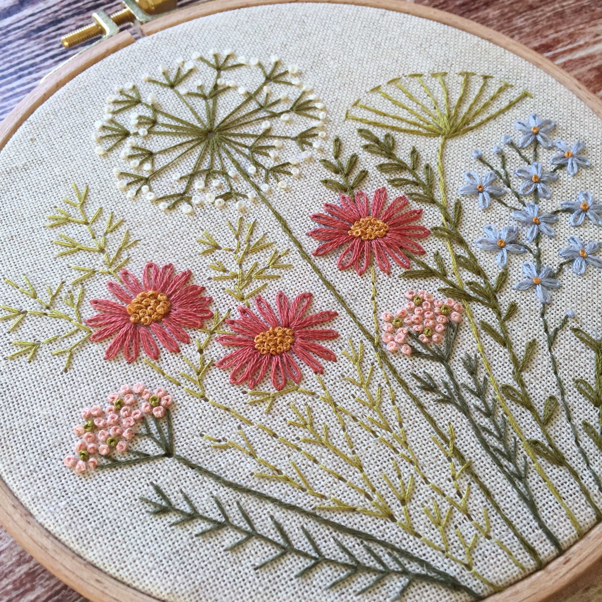 Autumn Flowers and Herbs Embroidery Pattern 5”, Botanical Design