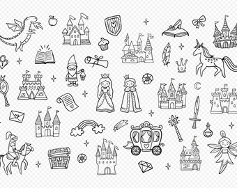 Fairytale SVG, Cutting Files, Fairy Illustration, Castle, Dream, Elements, Set - Clipart, Vector, Graphics, Design, Printable Download