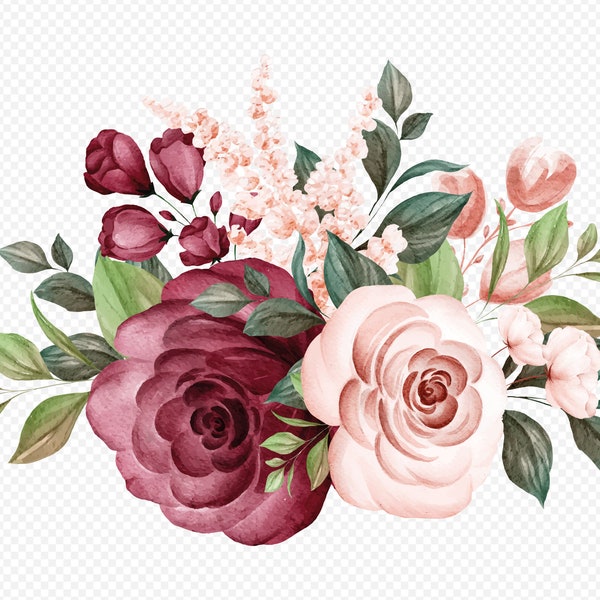 Bouquet of Roses, Svg, Eps ,Png, Graphic, Floral, Flower, Floristic, Watercolor Image, Clipart, Vector, Design, Crafting, Download