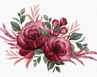 Bouquet of Roses, Svg, Eps ,Png, Graphic, Floral, Flower, Floristic, Watercolor Image, Clipart, Vector, Design, Crafting, Download