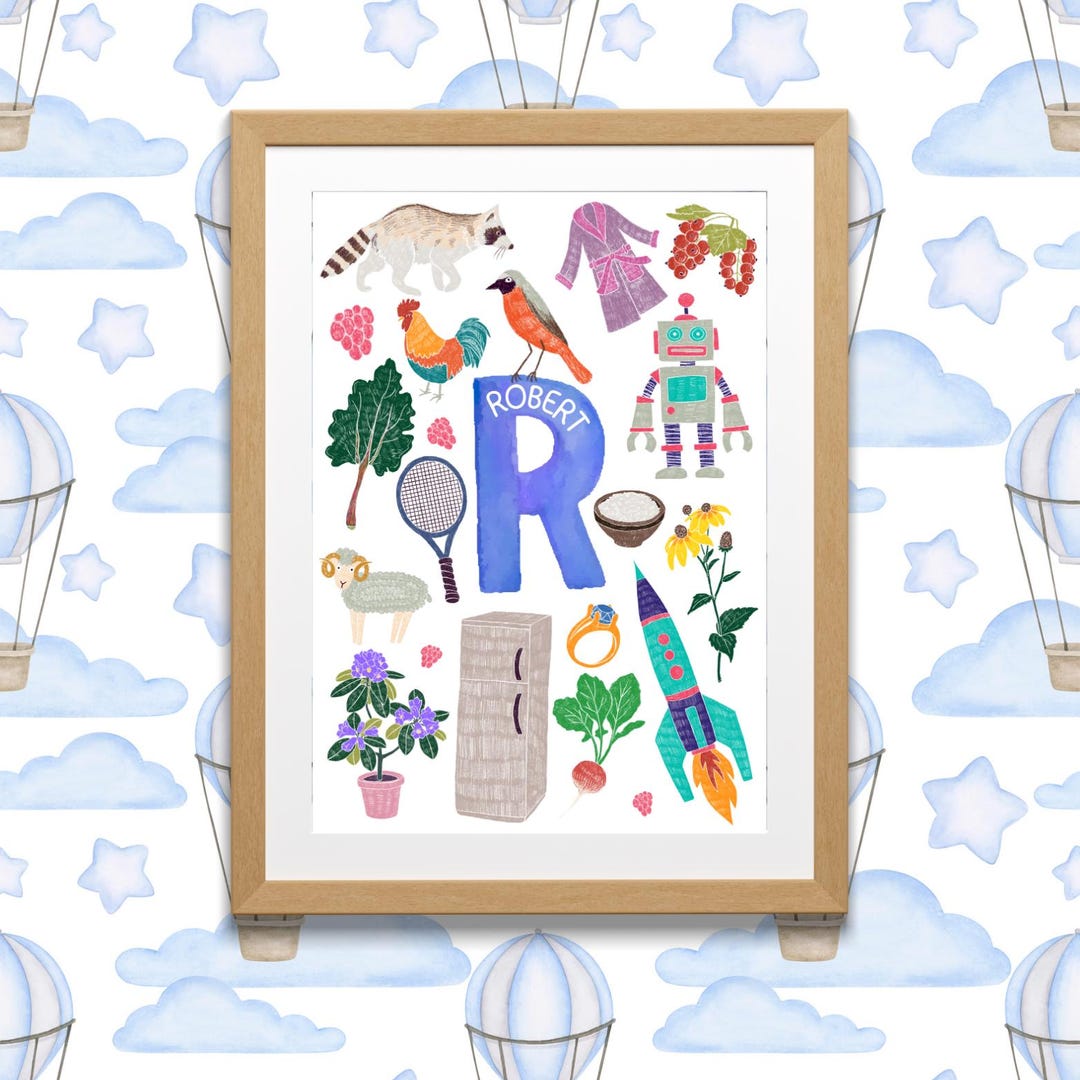 Personalized Letter R Poster, Nursery Wall Art, Kids Room Decor ...