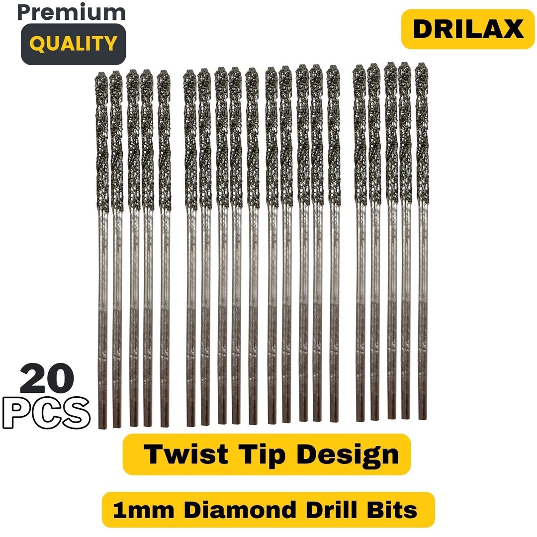 Drilax Diamond Coated Twist Drill Bits 20pcs. Set 1mm Drilling Jewelry Beach Sea Glass Shells