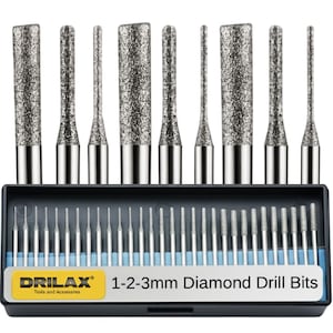 Drilax Diamond Drill Bits – 30 pcs Sizes (1mm, 2mm, 3mm) | Jewelry & Ornament Drill Set for Sea Glass and Gemstones | Compatible with Dremel