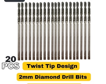 Drilax Diamond Drill Bits: 2mm Twist Tip, Jewelry Making (20pcs)