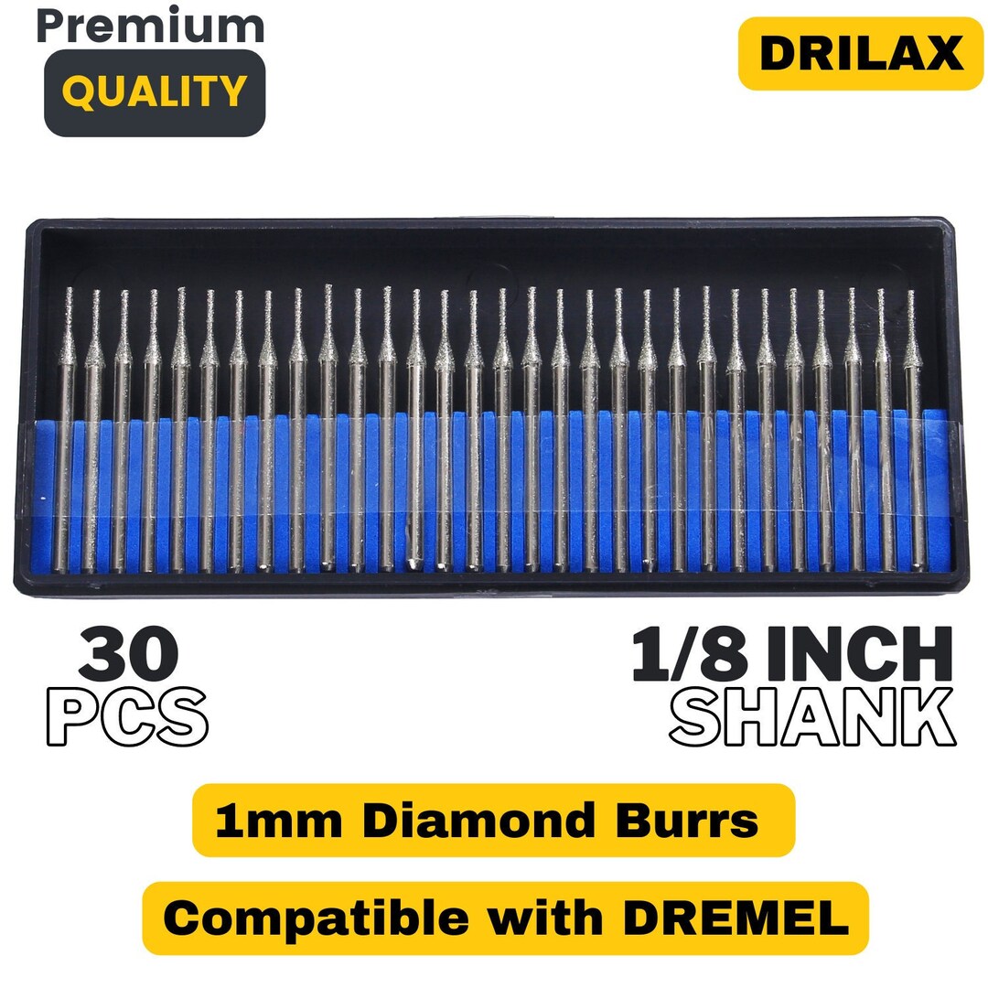 Drilax 30 Pcs SET 1mm Diamond Drill Bit Burr Kit Jewelry Beach Sea