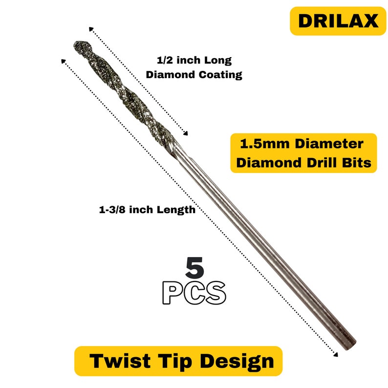 Drilax Diamond Coated Twist Drill Bits 20pcs. Set 4 Sizes 1mm 1.5mm 2mm