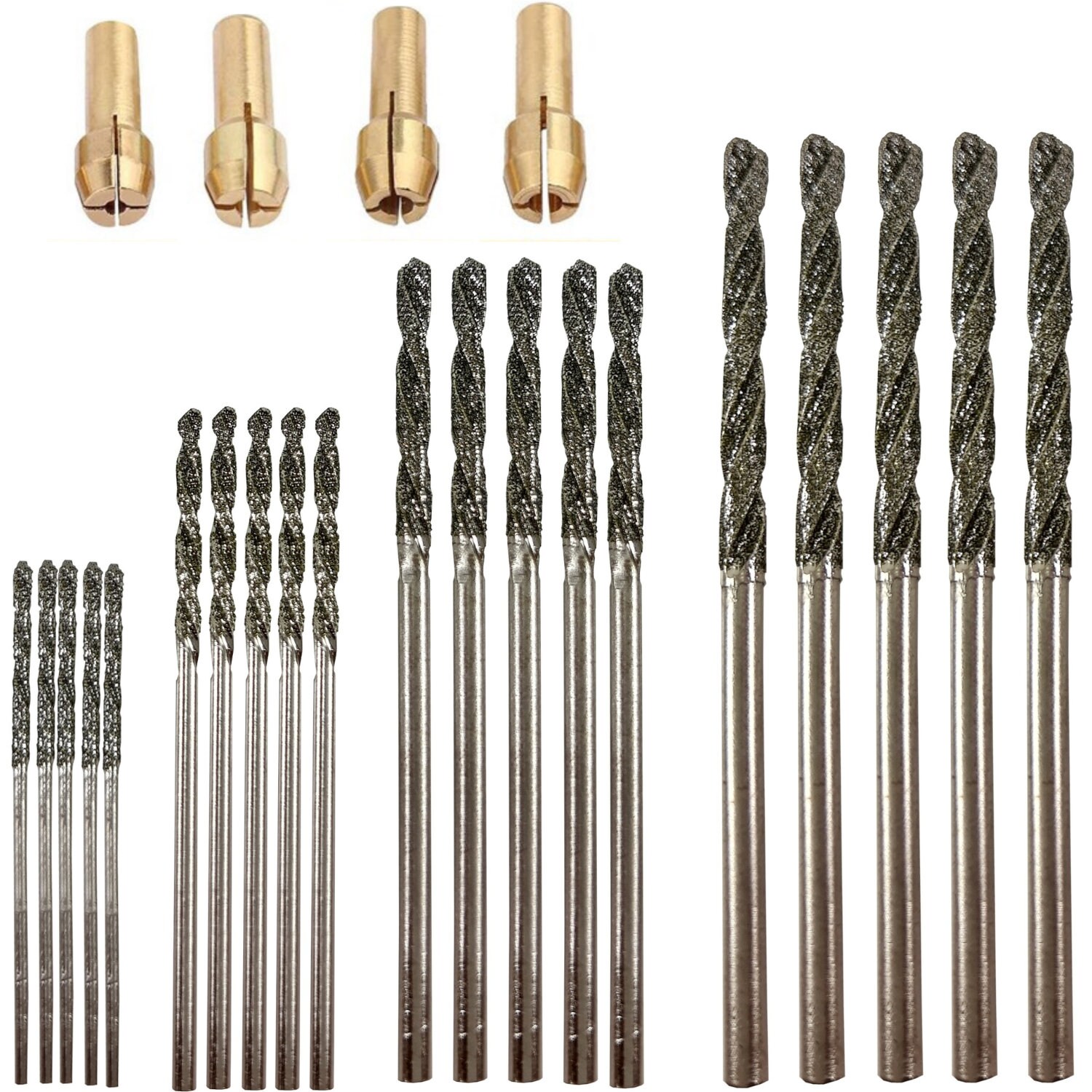 Drilax Diamond Coated Twist Drill Bits 20pcs. Set 4 Sizes 1mm 1.5mm 2mm