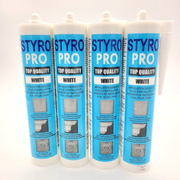 STYRO PRO Adhesive - glue for Styrofoam (Polystyrene) and PVC Ceiling Tiles. 280 ml in each tube.