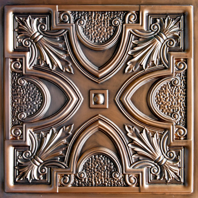 Faux Tin Ceiling Tiles for Glue up or Drop In 2x2 grid system or 3D wall decor. Easy DIY installation. 10 Decorative tiles Antique Copper image 3