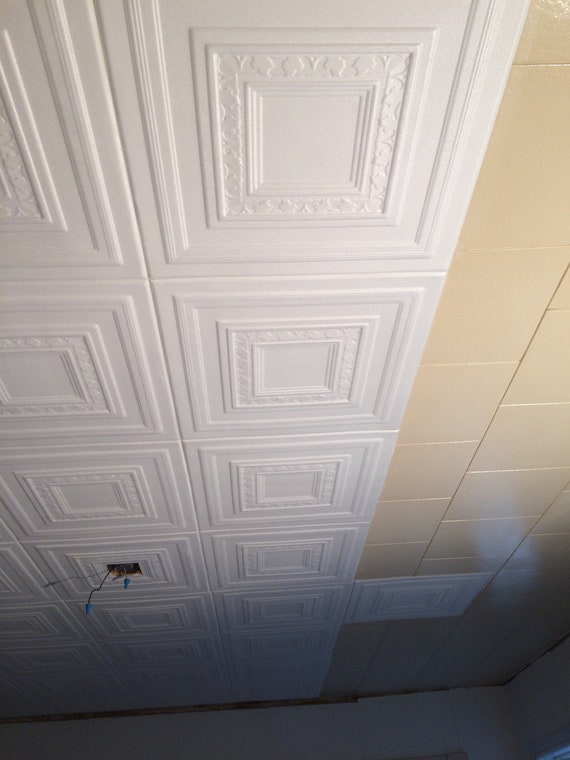 Styrofoam Ceiling Tiles Cover Popcorn Ceiling Easy Diy Etsy
