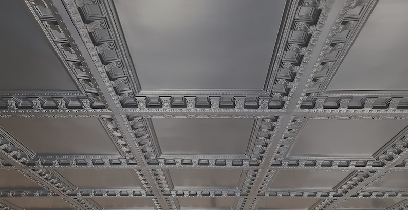 Coffered Faux Tin Decorative Ceiling Tiles. Model #236 Black Matte. Drop In into the existing 2x2 grid system (cannot be glued up) bild 4