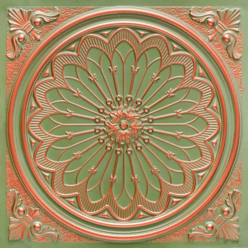 Floral Rondel Design - 2'x2' Faux Tin Ceiling Tiles, 3D Wall Panel #238 ...