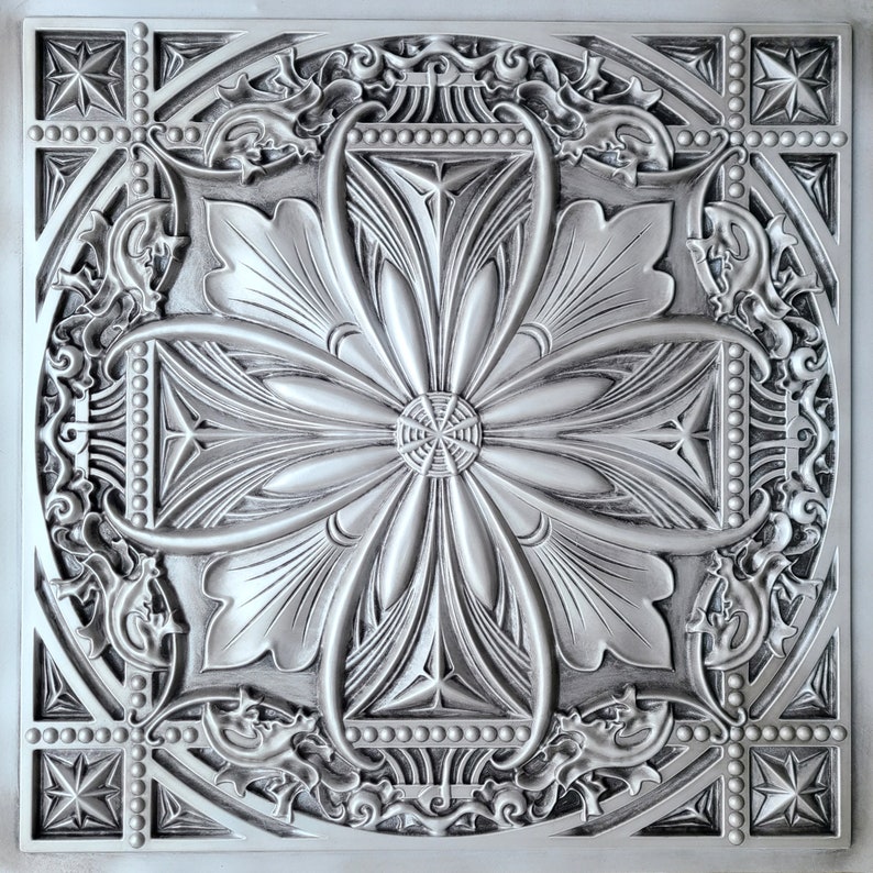 Sample of Faux Tin Ceiling Tile for Dropped ceiling, glue up, or 3D wall decor. Easy DIY installation. image 8