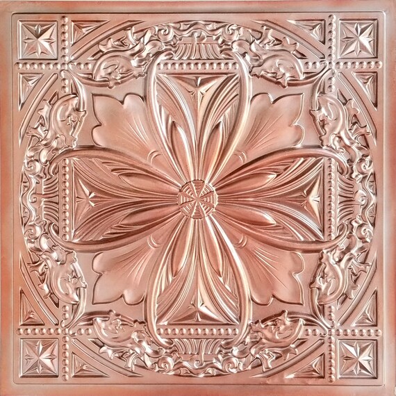 Decorative Faux Tin Ceiling Tiles For Dropped Ceiling Glue Up Or 3d Wall Decor Easy Diy Installation Pack Of 10 In Metallic Rosegold