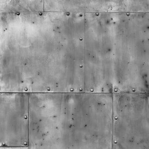 Rustic Riveted Metal Sheets in Grey - Removable wallpaper. Easy to Install Prepasted Photo Mural with 3D effect Accent Wall Décor #MU1535.20