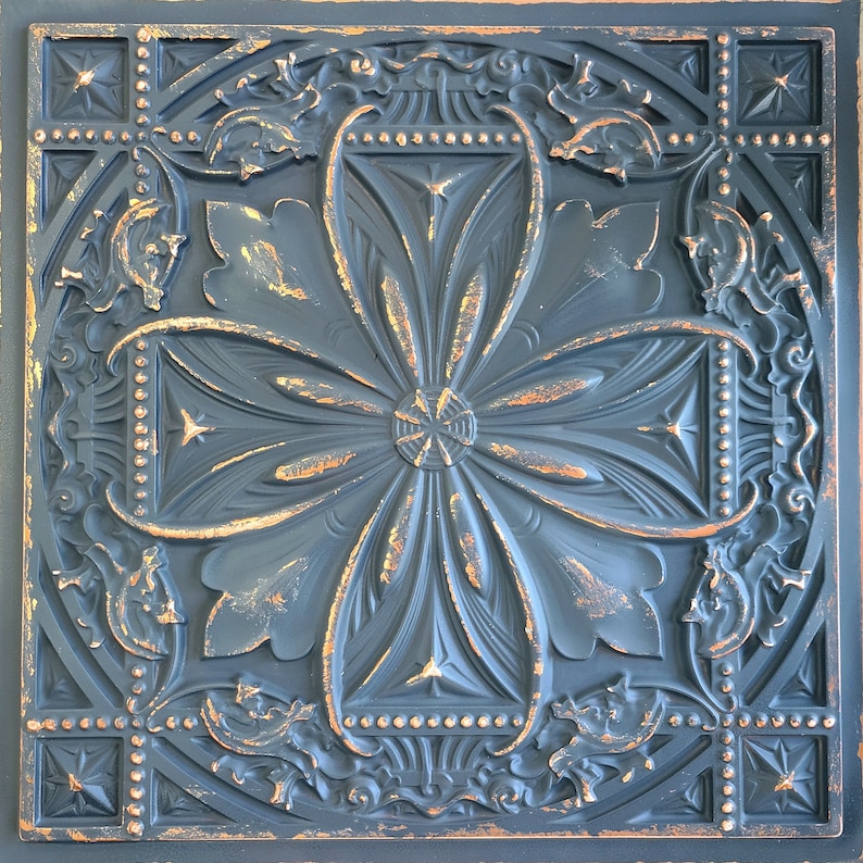 Sample of Faux Tin Ceiling Tile for Dropped ceiling, glue up, or 3D wall decor. Easy DIY installation. image 9