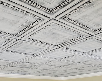 ~ 20 sq.ft Pack of 5 2X2 Panels Easy to Install Decorative Ceiling Tiles #TD04 Great as a Backdrop. Gorgeous Antique Look PVC Tiles Faux Tin Glue up or Drop in Ceiling Tile in Aged Copper