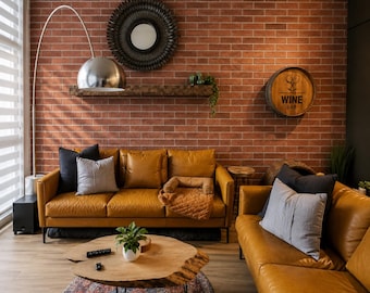 Faux Bricks glue up wall panels - Weathered Brown. Easy to install. DIY project. Each panel covers 2.7 sq.ft.