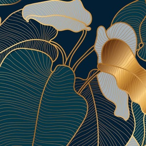 Removable wallpaper - Philodendron Foliage Golden Greens Mural Wall Art Print for Accent Wall Décor DIY Install Prepasted Wall Mural #MU1901
