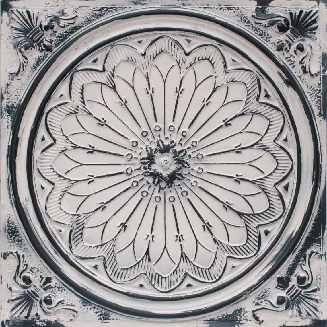 Floral Rondel Design - 2'x2' Faux Tin Ceiling Tiles, 3D Wall Panel #238 ...