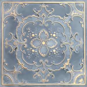 Floral Decorative PVC Faux Tin Ceiling Tiles in Smoked Gold. Drop In (existing 2x2 grid system). Glue up.  Model TD19 SMG