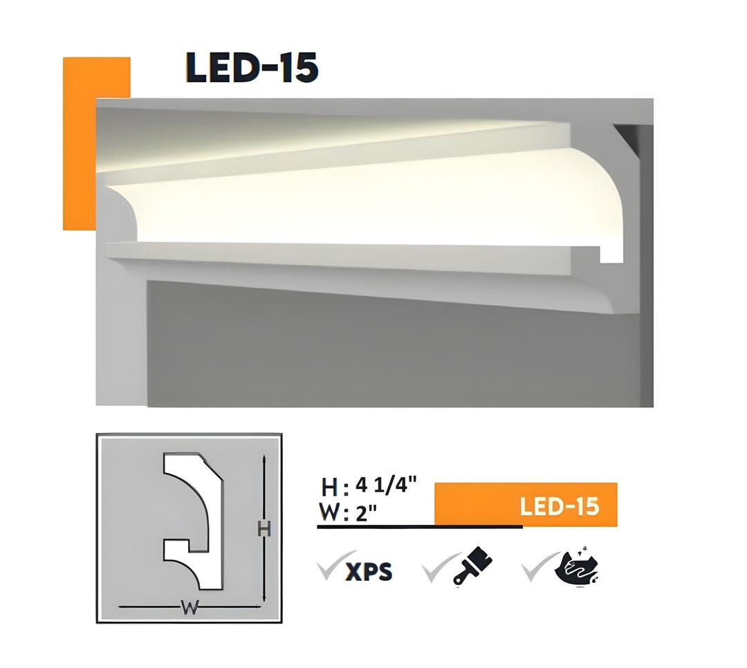 LED Strip-ready Polystyrene Crown Molding Model #04-015. Easy to ...