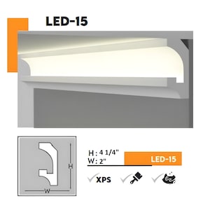 LED strip-ready Polystyrene crown molding Model #04-015. Easy to install 6.56 ft. long glue up moldings.(LED strip is NOT included)