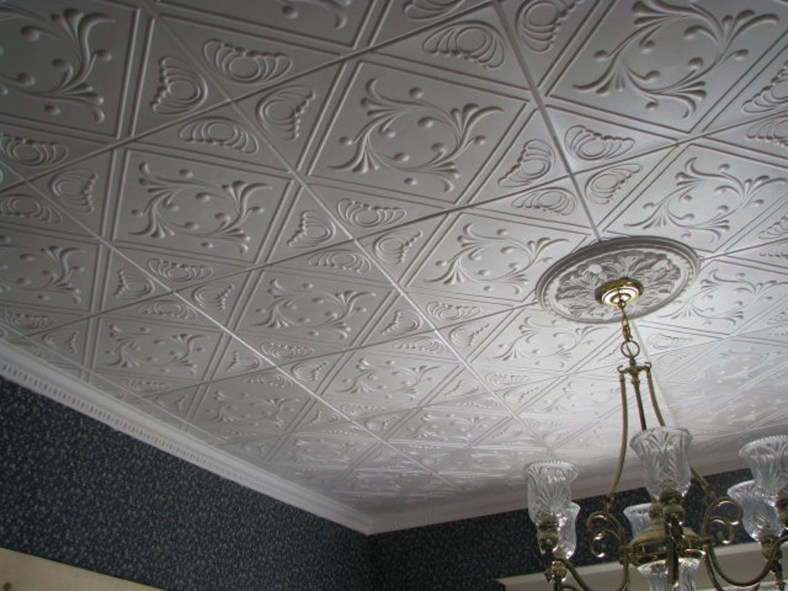 Styrofoam Ceiling Tiles Cover Popcorn Ceiling. Easy DIY Etsy Canada