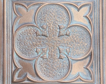 Gothic Decorative Faux Tin PVC Ceiling Tiles in Weathered Copper. Drop In (existing 2x2 grid system). Glue up.