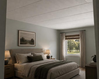 Styrofoam Ceiling Tiles in beadboard style to cover popcorn. Easy DIY Glue up installation. Model #RM-12
