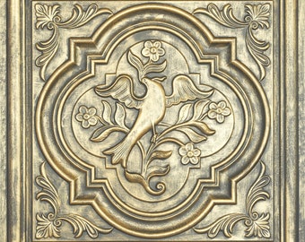 Art Nouveau Bird Tin ceiling tile (TD39) 2' x 2' (Glue up or Drop in installation) - wonderful for DIY ceiling projects and easy to install