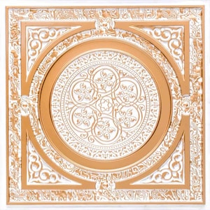 Leafy Rondel Design - 2&#39;x2&#39; Faux Tin ceiling/wall tiles, Model #225 (Glue-Up installation only). DIY any space with easy-to-install tiles!