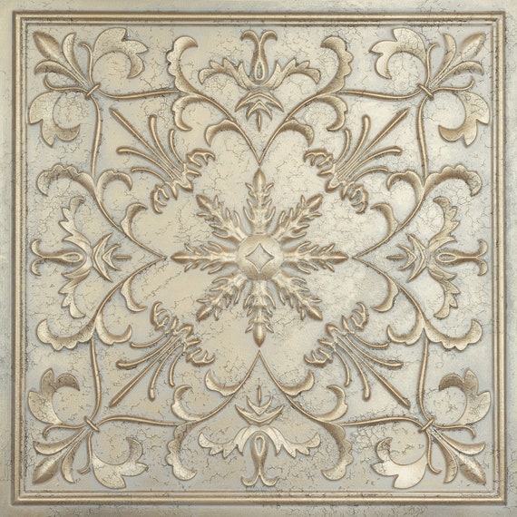 Frosted Forest 3D Embossed Tin look 2' x 2' ceiling tile for Glue up or Drop-in installation - ideal solution for DIY ceiling project (0270)