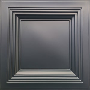 Coffered Faux Tin Decorative Ceiling Tiles in Black Matte. Drop In into the existing 2x2 grid system. Easy DIY installation. Box of 1/10/25 image 4