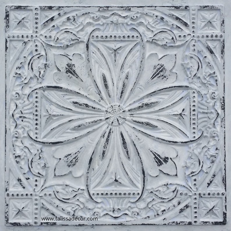 Sample of Faux Tin Ceiling Tile for Dropped ceiling, glue up, or 3D wall decor. Easy DIY installation. image 3