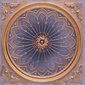 Floral Rondel Design - 2&#39;x2&#39; Faux Tin ceiling tiles, 3D wall panel #238 Glue-Up installation only. DIY easy-to-install Regal Victorian tiles