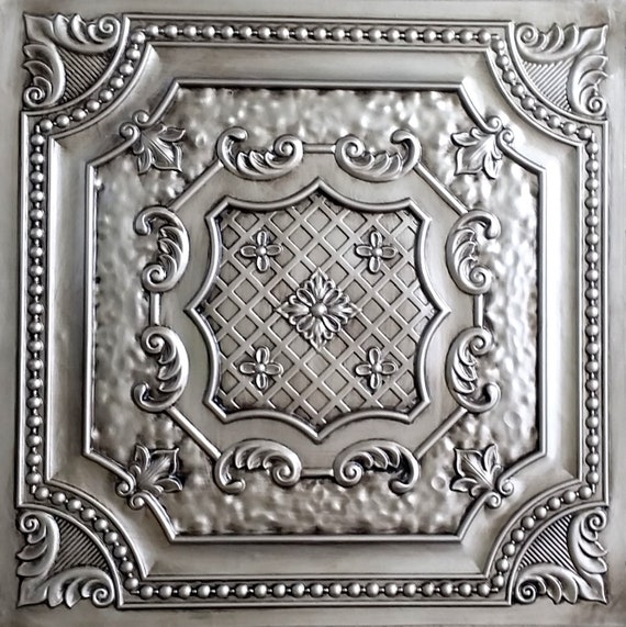 Decorative Faux Tin Ceiling Tiles For Dropped Ceiling Or 3d Wall Decor Glue Up Drop In To Existing 2x2 Grid Pack Of 10 In Aged Silver