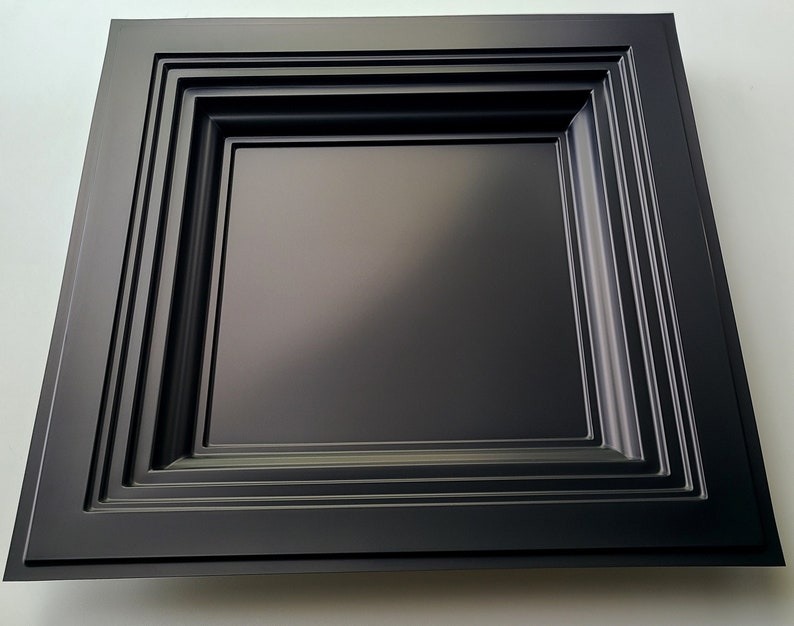 Coffered Faux Tin Decorative Ceiling Tiles in Black Matte. Drop In into the existing 2x2 grid system. Easy DIY installation. Box of 1/10/25 image 2