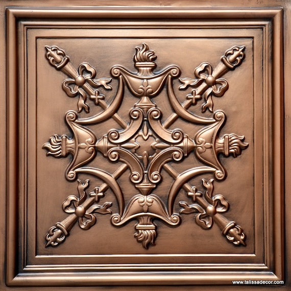 Faux Tin Decorative Ceiling Tiles For Dropped Ceiling Or 3d Wall Paneling Glue Up Drop In 2x2 Grid System Pack Of 10 In Antique Copper
