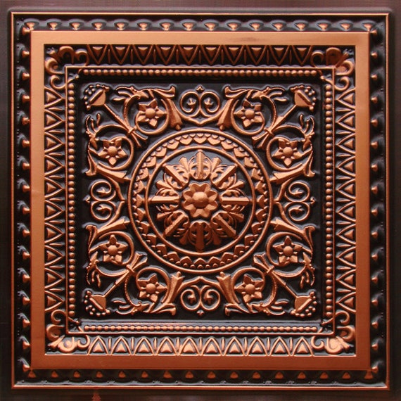 Faux Tin Ceiling Tiles Glue Up Or Drop In Into The Existing 2x2 Grid System Pack Of 10 Easy To Install Decorative Tiles In Antique Copper