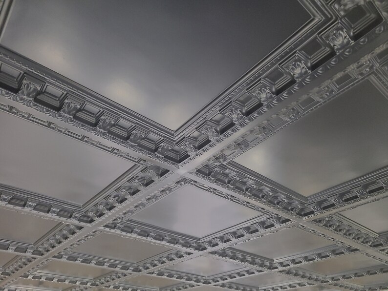 Coffered Faux Tin Decorative Ceiling Tiles. Model #236 Black Matte. Drop In into the existing 2x2 grid system (cannot be glued up) bild 1
