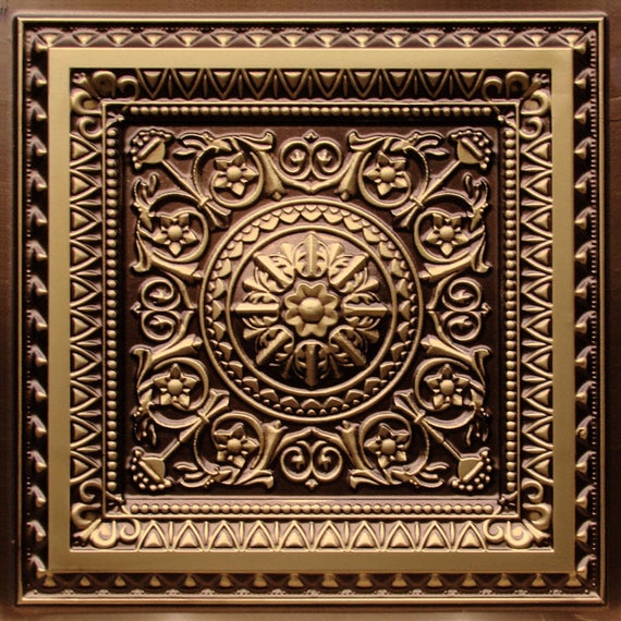 Faux Tin Ceiling Tiles For Dropped Ceiling Existing 2x2 Grid System Or An Easy Diy Glue Up Installation Pack Of 10 Tiles In Antique Gold