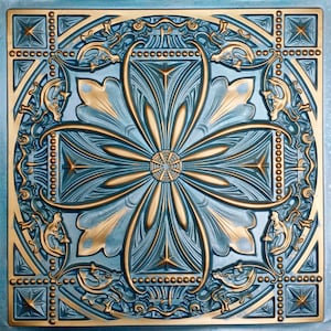 Muestra de placa de techo de hojalata de imitación medieval para falso techo, para pegar o decoración de pared 3D. Fácil instalación. Varios colores. Tamaño: 60 x 60 cm.