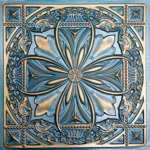 Echantillon de carreau de plafond médiéval en étain synthétique - pour faux-plafond, collage ou décoration murale 3D. Installation facile à faire soi-même. Différentes couleurs. Taille 2'X2'