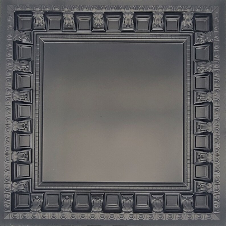 Coffered Faux Tin Decorative Ceiling Tiles. Model #236 Black Matte. Drop In into the existing 2x2 grid system (cannot be glued up) bild 2