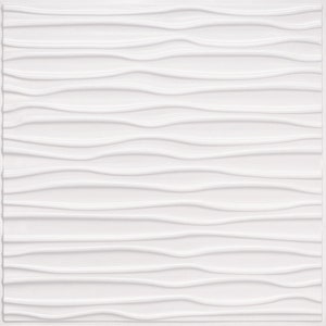 May include: A square, white wall panel with a repeating, wave-like pattern. The raised, curved lines create a textured surface, adding depth and visual interest. The design is clean and modern, suitable for interior decor.