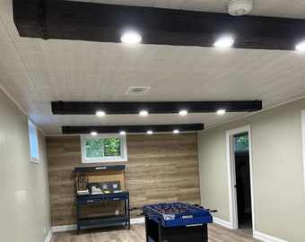 Whitewash Wood imitation Styrofoam Ceiling Planks to glue up directly over popcorn ceiling or any flat solid surface (drywall). Model #96.
