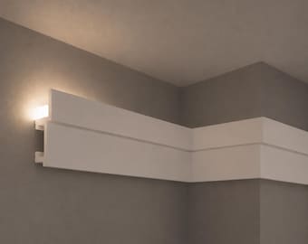 LED-Ready High-Density Polymer Crown Molding, Paintable Ceiling Trim for Hidden LED Strip Lighting, 8 Ft Cove Moulding 04-915