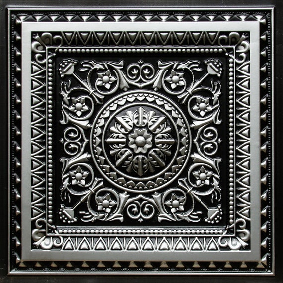 Faux Tin Ceiling Tiles In Antique Silver 10 Decorative Tiles Etsy