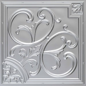 Metallic Collection (Silver) - Faux Tin ceiling tiles. 2&#39; x 2&#39; Glue Up / Drop In installation